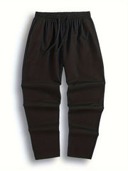 Men's Solid Cotton Pants Casual Elastic Waist Drawstring Trousers