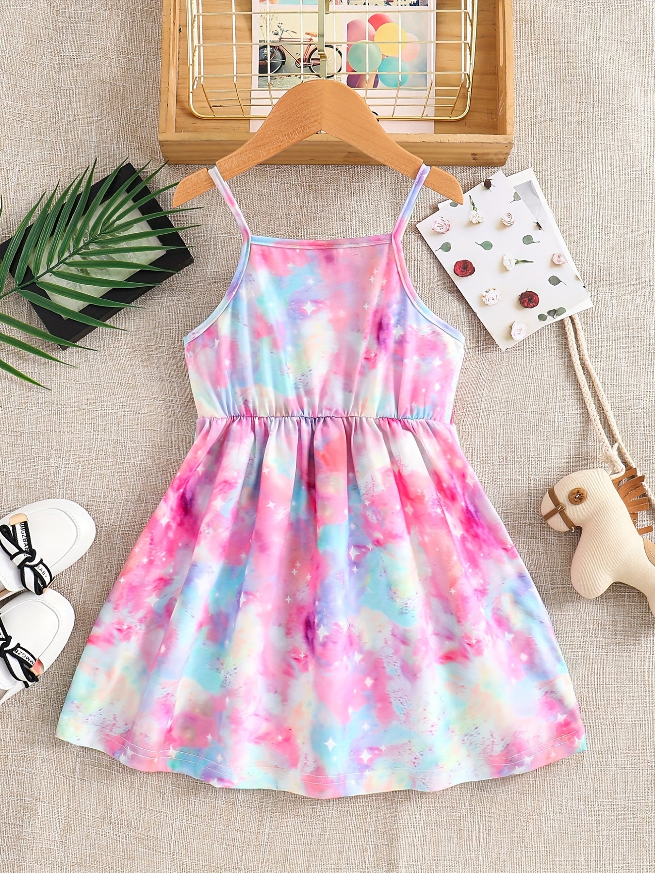 Girls Unicorn Print Spaghetti Strap Casual Dress Knee Length