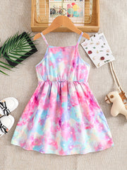 Girls Unicorn Print Spaghetti Strap Casual Dress Knee Length