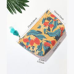 Vintage Floral Pattern Cosmetic Bag Canvas Roomy Zipper Makeup Bag