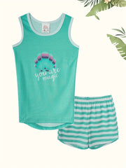 Girl's 2pcs PJ Tank Top & Shorts Set Magical Shell Print Loungewear