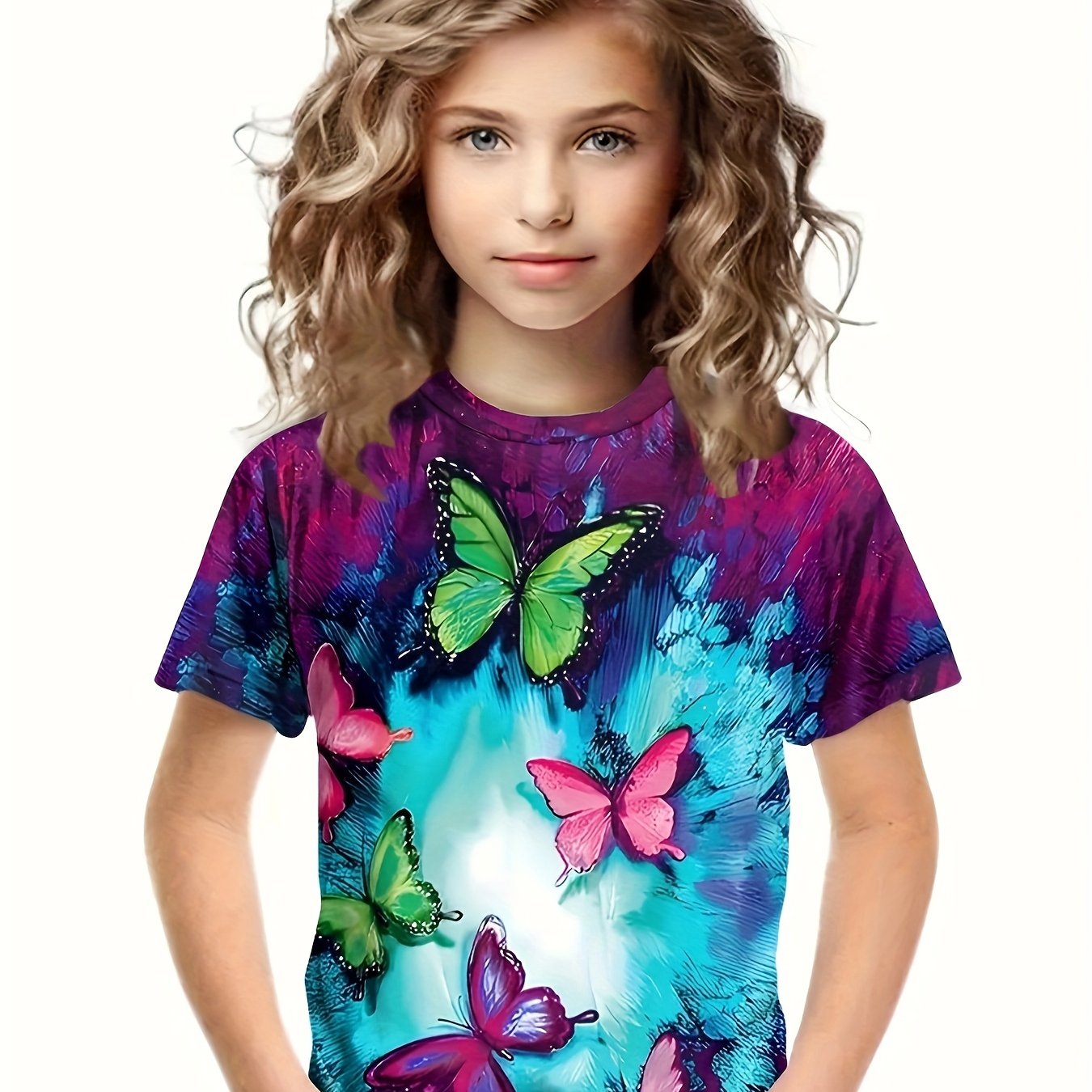 3D Butterfly Print Short Sleeve T-shirt for Boys and Girls