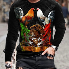 Rooster And Eagle Print Men's Long Sleeve T-shirt for Autumn
