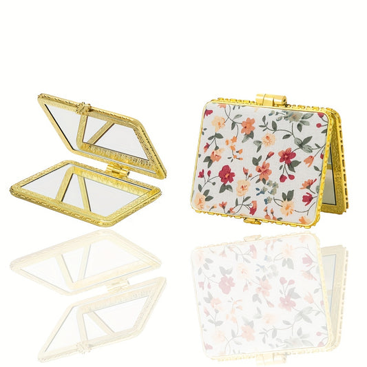 Vintage Floral Pattern Compact Mirror Folding Makeup Mirror