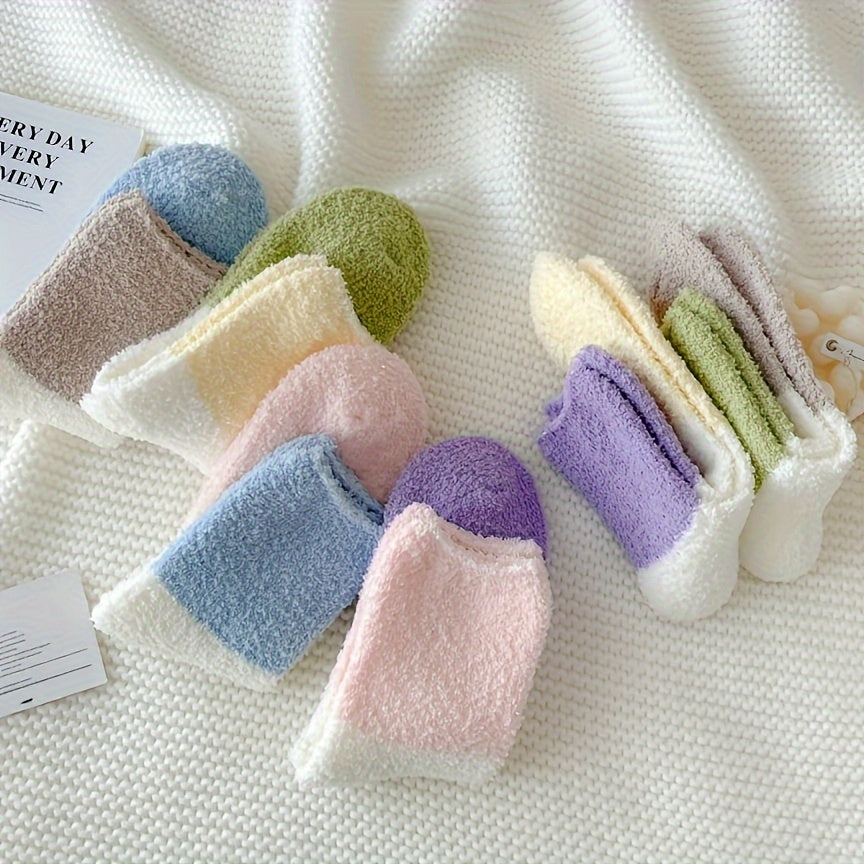 6 Pairs Colorblock Fuzzy Socks - Comfy & Warm Mid Tube Socks