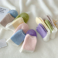 6 Pairs Colorblock Fuzzy Socks - Comfy & Warm Mid Tube Socks