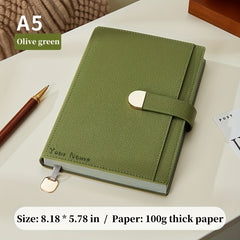 Personalized A5 Faux Leather Notebook with Golden Clasp & Name Label