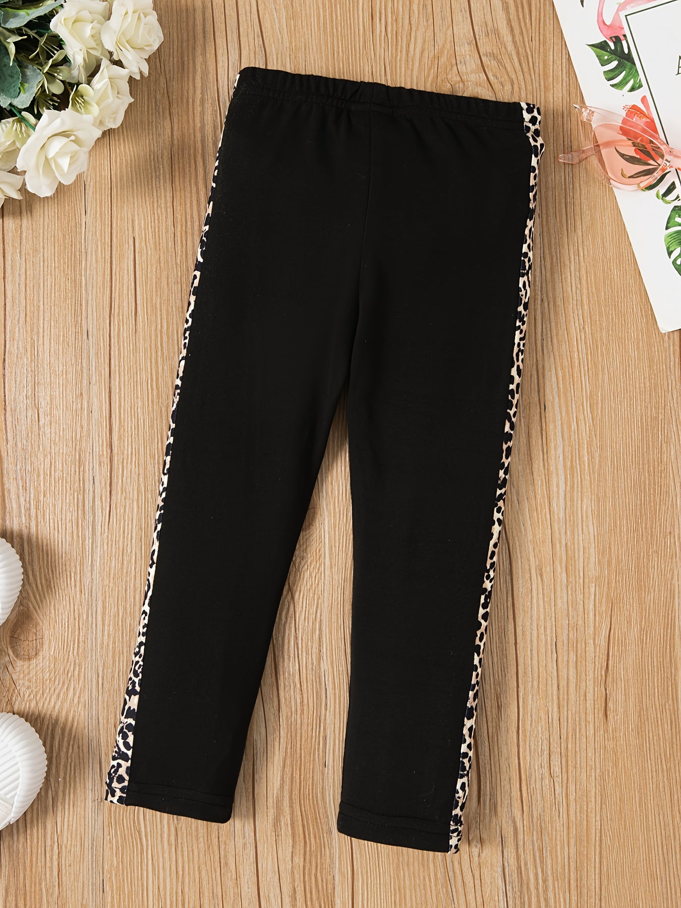 Leopard Taping Colorblock Stretch Pants Regular Fit Casual Pants