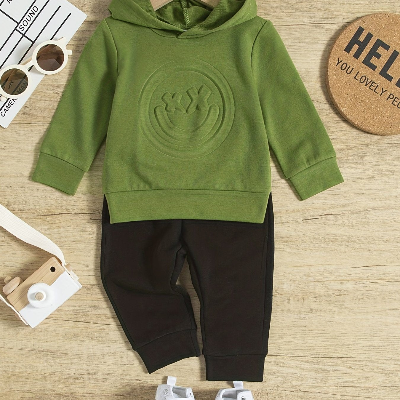 2pcs Baby Boys Casual Hooded Sweatshirt & Pants Set