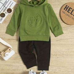 2pcs Baby Boys Casual Hooded Sweatshirt & Pants Set