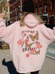 Butterfly & Flower Print Hoodie Casual Sweatshirt For Winter & Fall