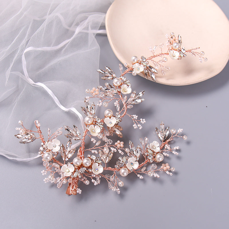 Silver Rose Rhinestone Headband Bridal Hair Clips Tiara Hair Jewelry