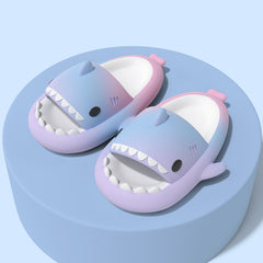 Ombre Cartoon Shark House Slippers Women's Open Toe Platform Home Slides