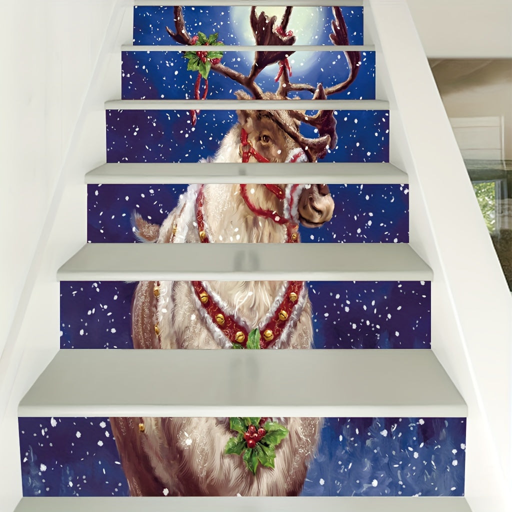 6pcs Christmas Stairs Stickers 99 X 17 Self Adhesive Santa Claus Decor