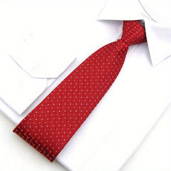 1pc Men's Business Dress Zip Tie Groom Wedding Pure Red And Red Stripes