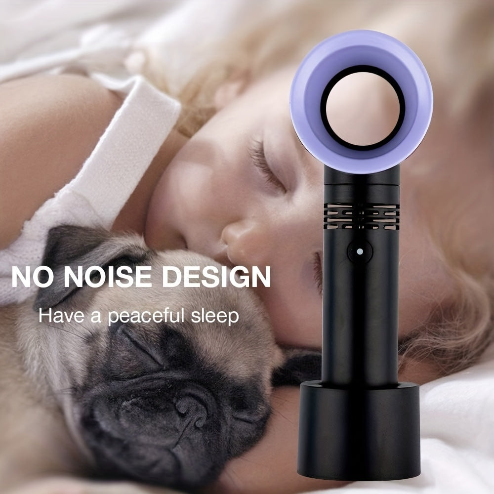 Mini Bladeless Fan USB Rechargeable Portable Handheld Cooler 3 Speed Foldable