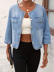 Casual Round Neck Denim Jacket Women's Coats
