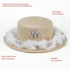 Khaki Lace Sun Hat with Faux Pearl M Detail