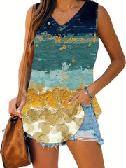 Mable Print V Neck Tank Top Women's Sleeveless Casual Summer Top