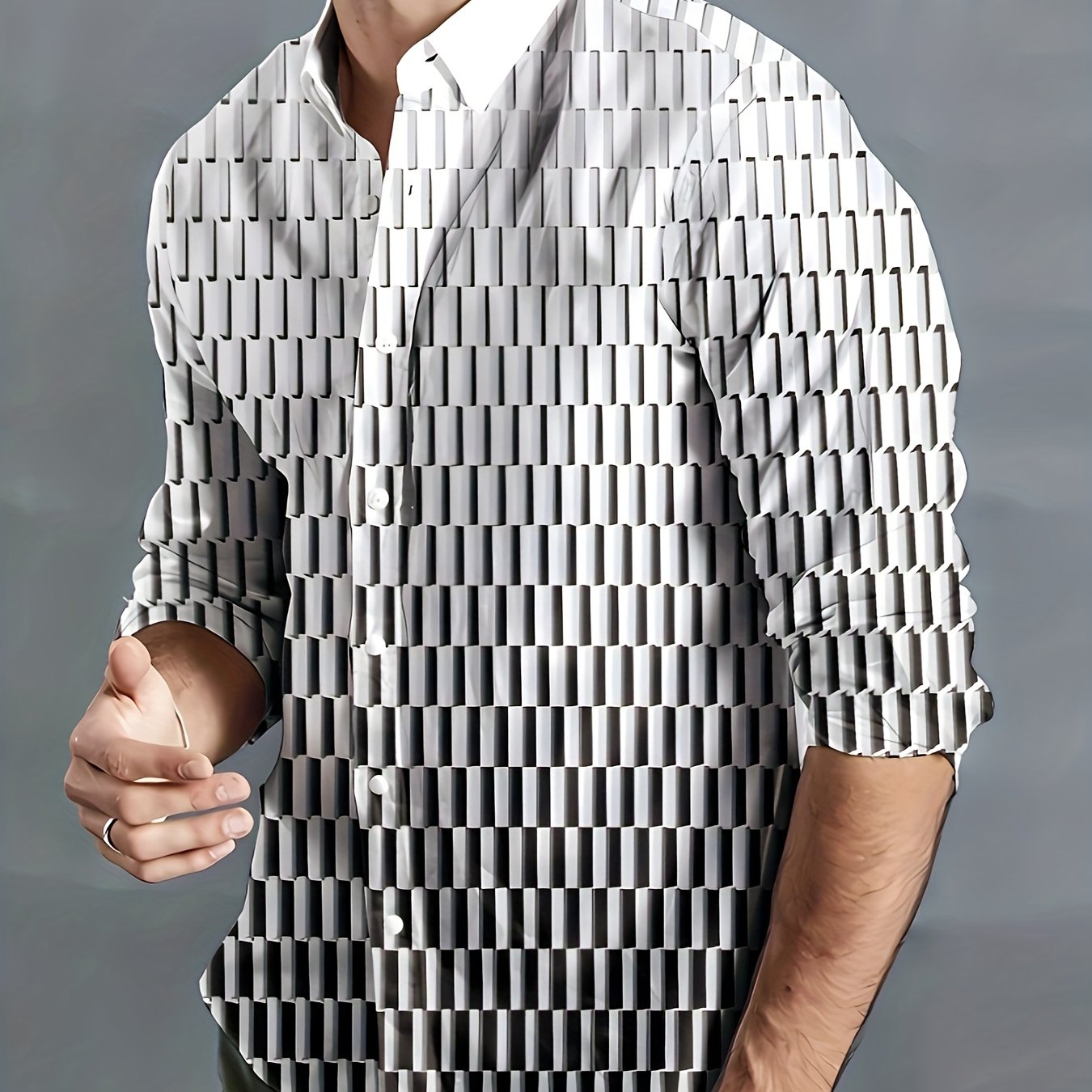 Men's Gradient Button Up Long Sleeve Shirt