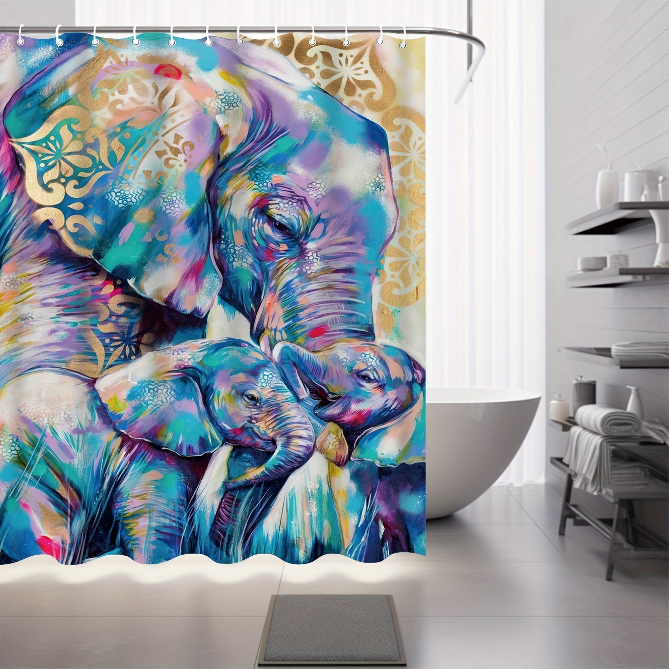 Colorful Elephant Shower Curtain Water resistant Polyester Bathroom Decor