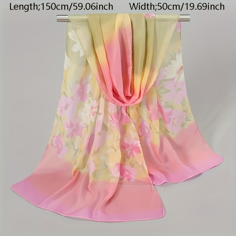 Boho Floral Printed Chiffon Scarf Silky Shawl