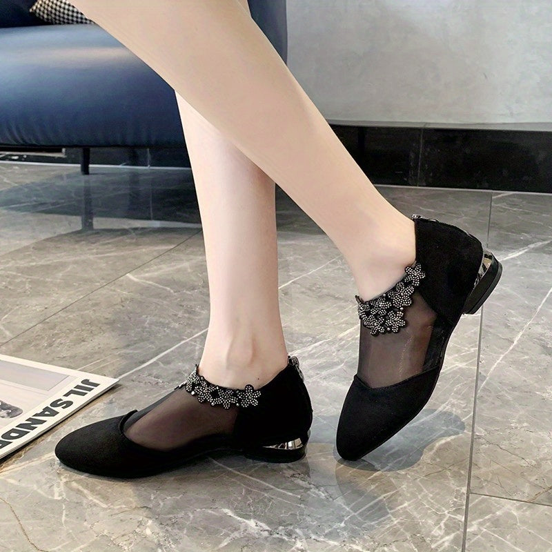 Rhinestone Flat Shoes Comfortable Closed Toe Back Zipper Shoes