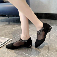 Rhinestone Flat Shoes Comfortable Closed Toe Back Zipper Shoes