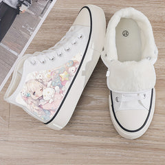Anime Girl Print Plush Lined Thermal Chunky Canvas Sneakers
