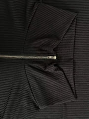 Solid Ribbed Half Zipper Long Sleeve Midi Dress