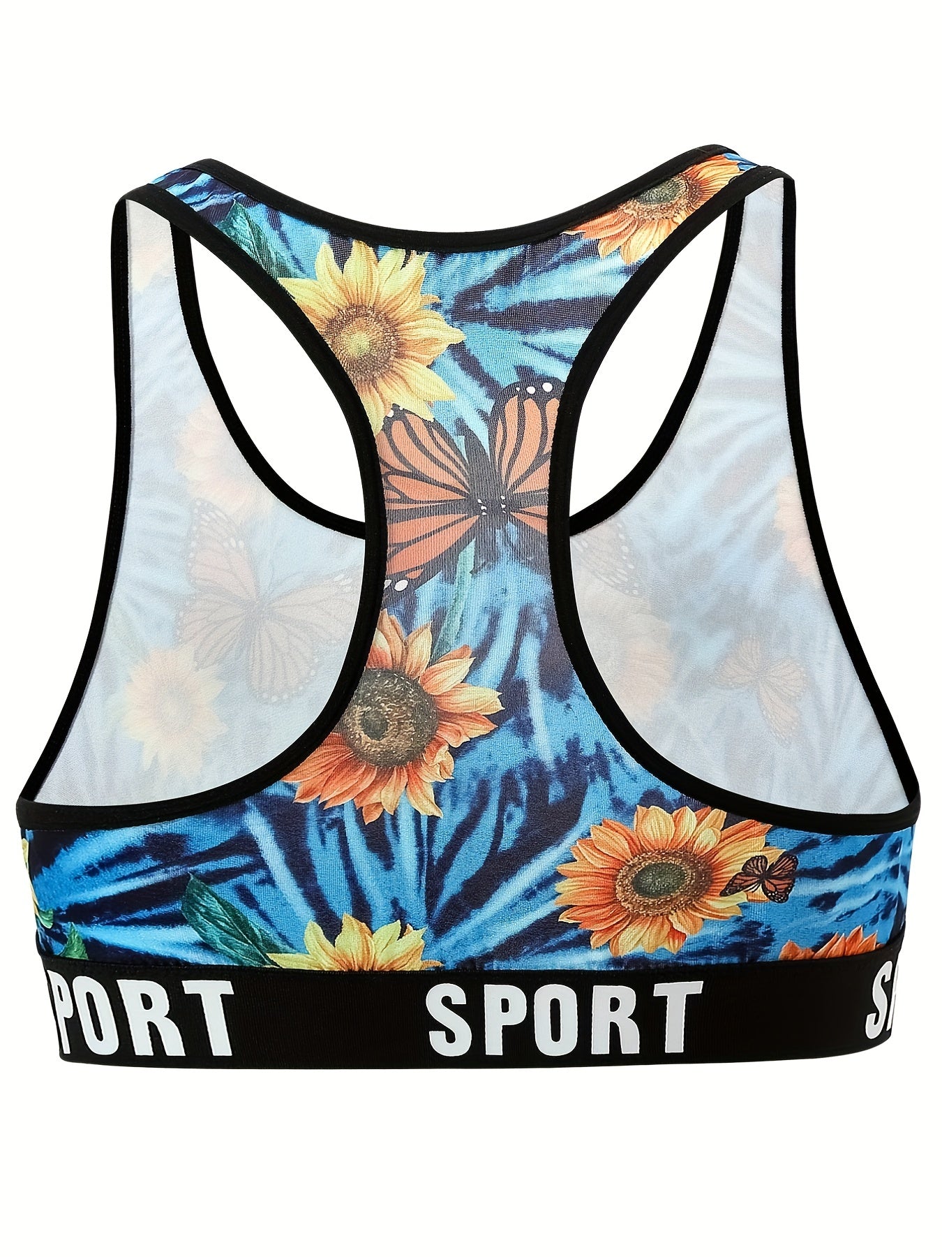 Women's Plus Size Tie Dye Sunflower Butterfly Print Tank Bra