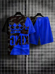 Men's Crown & King Graphic T-Shirt & Shorts Set for Outdoor Activities