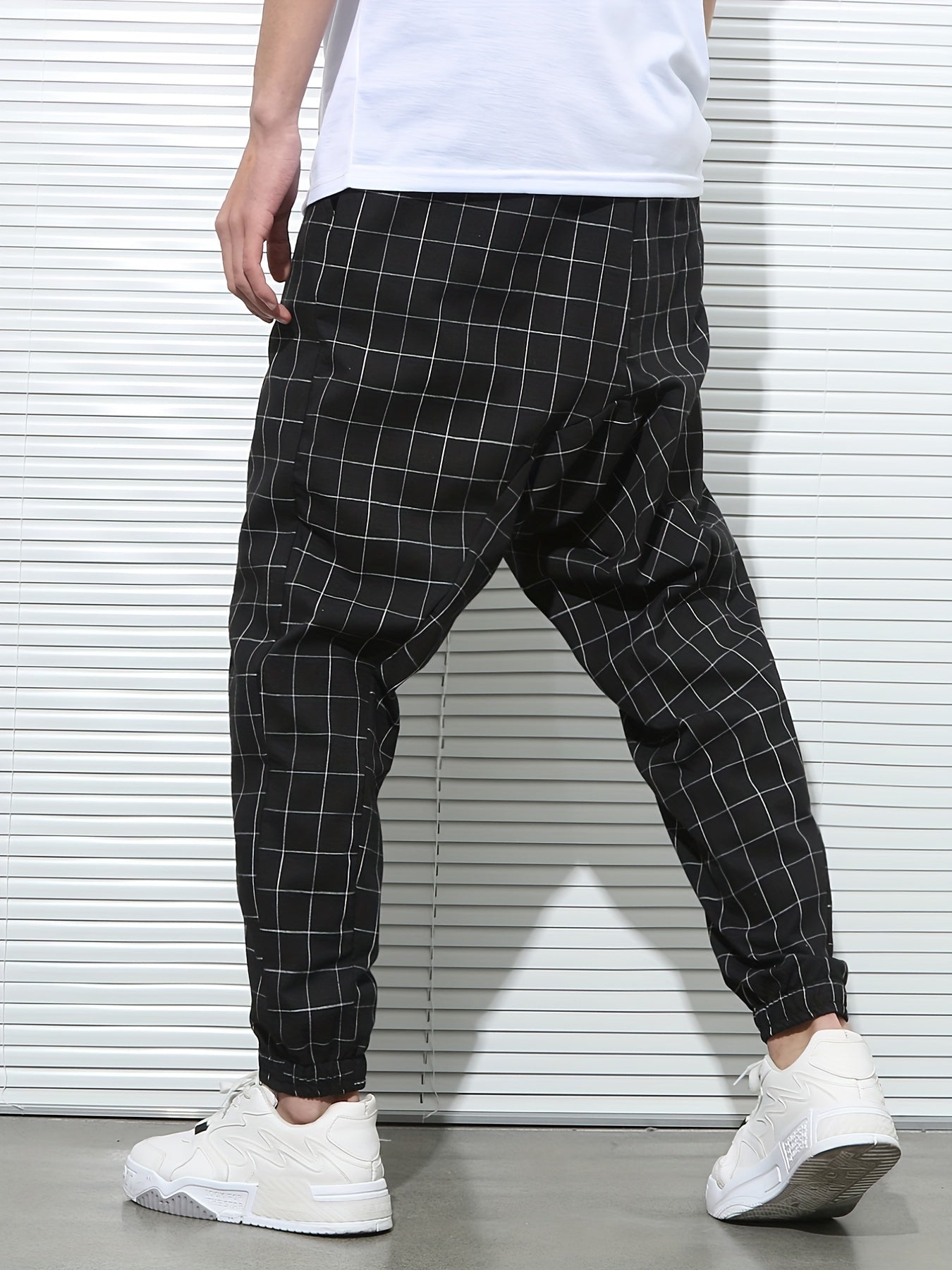 Men's Plaid Drawstring Sweatpants Casual Hip Pop Jogger Pants