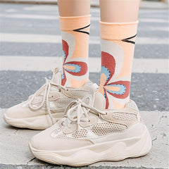 6 Pairs Floral Print Socks Comfy & Breathable Women's Mid Tube Stockings