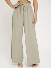 Solid Wide Leg Drawstring Pants for Women