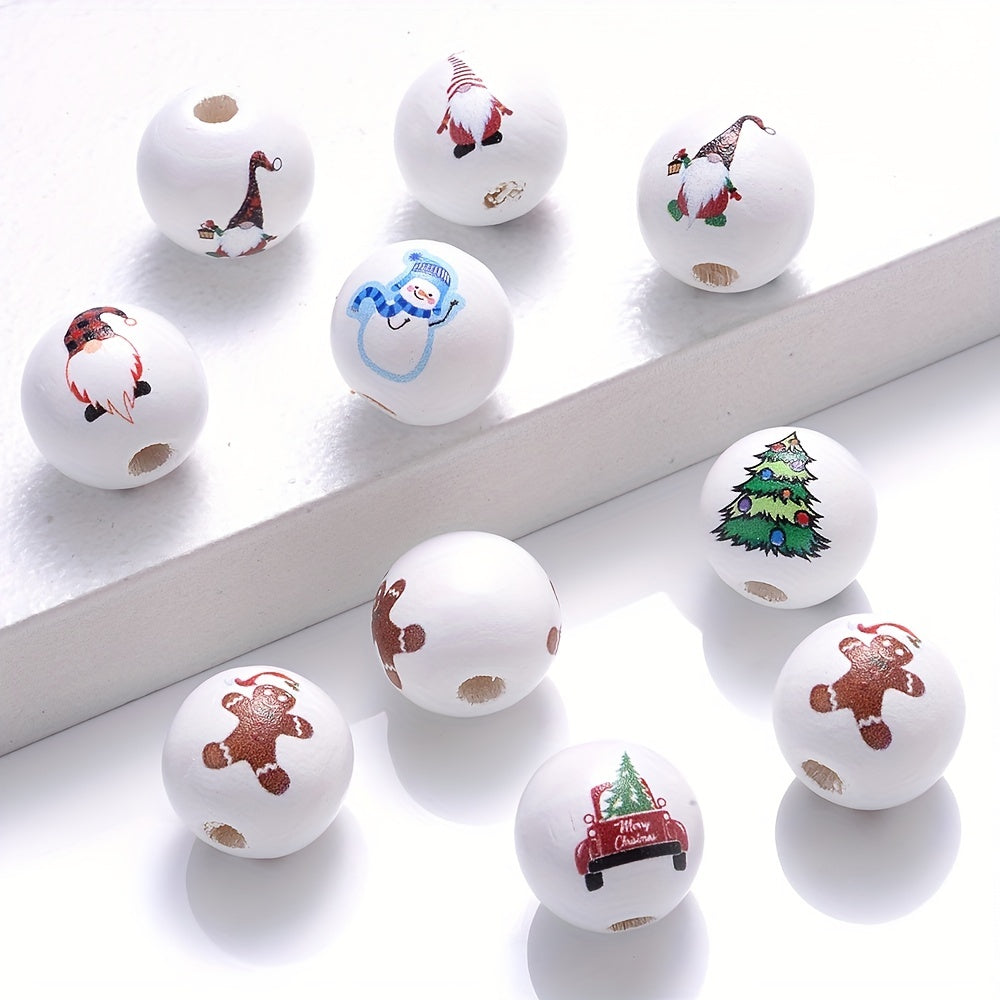 10pcs 15mm Christmas Wooden Beads Snowman Tree Santa Spacer Beads