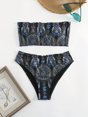 Geometric Pattern Bandeau Bikini 2 Piece Set Tube Top Tie Back