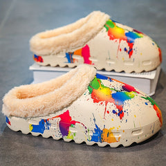 Women's Colorful Painting Warm Slippers Non-slip Outdoor Slippers