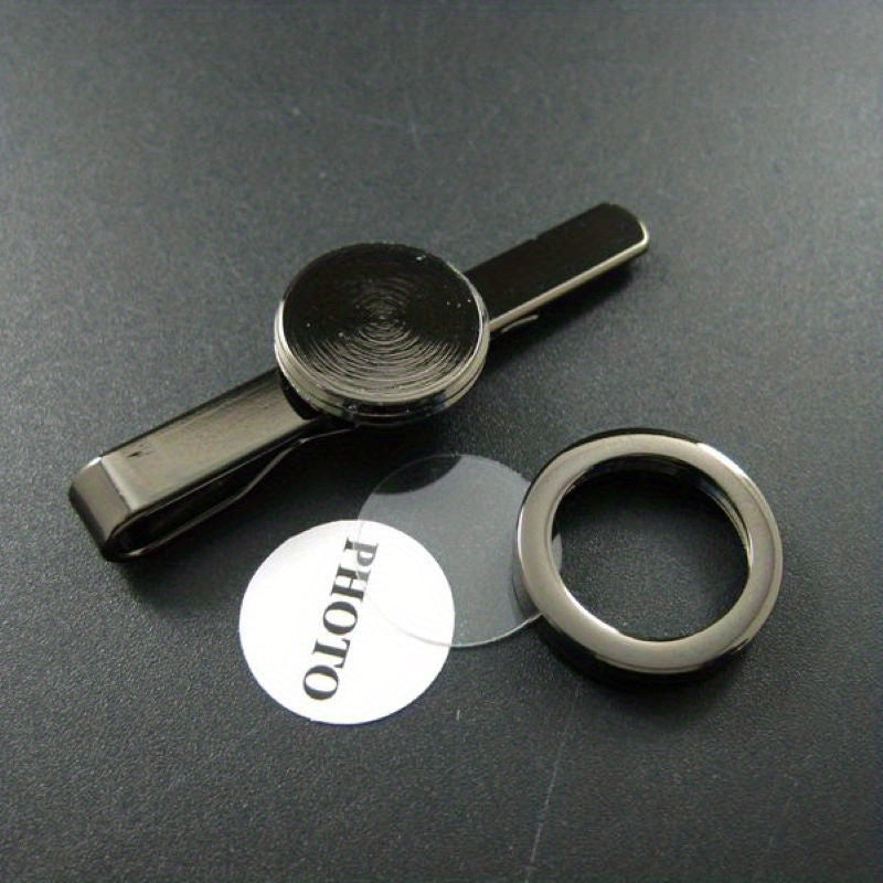 2pcs Copper Plated Gun Round Glass DIY Can Hold Photos Photo Tie Clip For Men