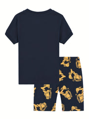 Boys Excavator Graphic Pajamas Set Short Sleejsonves Tops & Bottoms