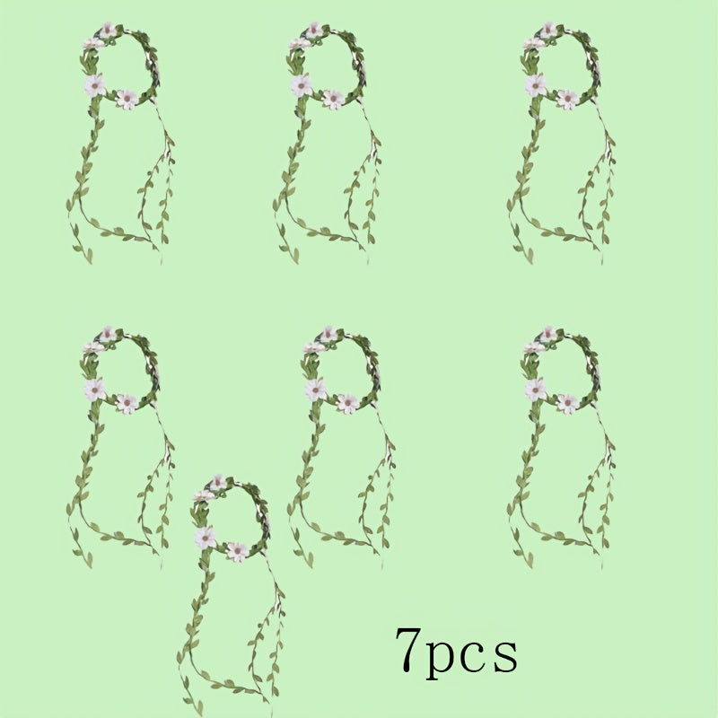 7pcs Daisy Woven Headbands with Rattan Strips