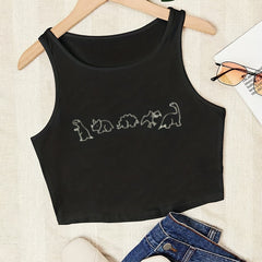 Dinosaur Print Crop Tank Top for Women