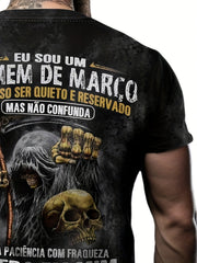 Skeleton Skull Letter Pattern Print Men's Short Sleeve Tee