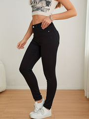 Women's Solid Skinny Jeans High Rise Slash Pocket Denim Pants