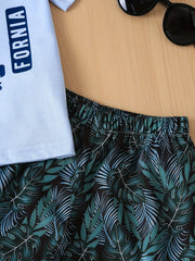 Boys Long Beach CA Casual Outfit T-shirt & Shorts Vacation Beach Kids Summer Set