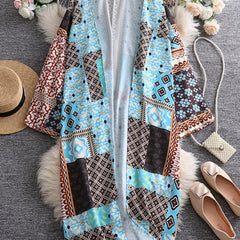 Boho Cardigan Women's Plus Allover Print Long Sleeve Open Front Cardigan