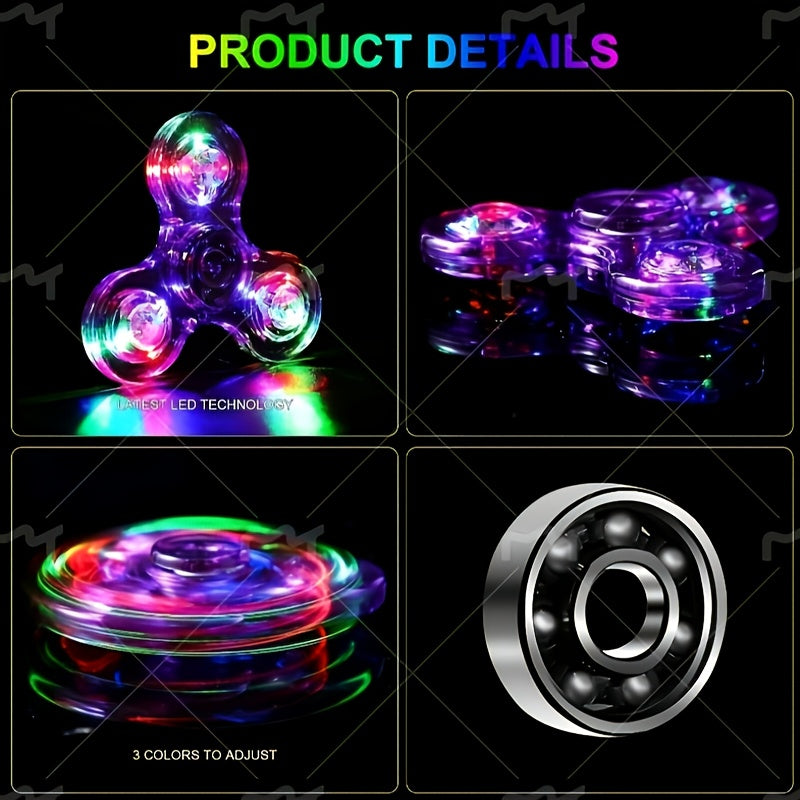 LED Light Up Fidget Spinner Transparent Stress Relief Hand Toy for Kids & Adults