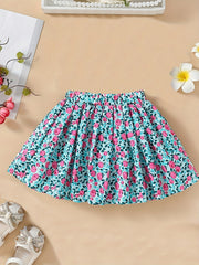 Toddler Girls Flowers Graphic Elastic Waist Skirt For Party Vacation