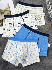 4pcs Boys Boxer Briefs Cotton Breathable Kids Panties Cartoon Striped Underwear