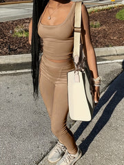 Square Neck Crop Top & Skinny Pants Set